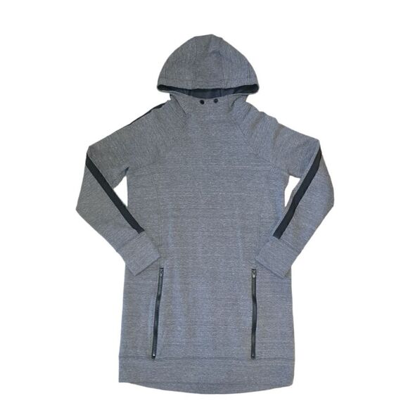 Athleta Victory Hooded Sweatshirt Dress Dark Grey Charcoal Black Medium Tall MT - Picture 2 of 12